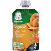 Gerber - Organic Mango, Peach, Carrot, Sweet Potato & Oatmeal Pouch, 3.5 Oz.